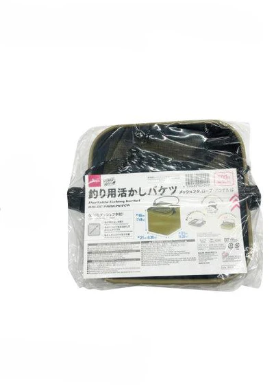 ダイソーから販売している、釣り用活かしバケツ(メッシュフタ、ロープ・ハンドル付)550円にて販売している商品画像