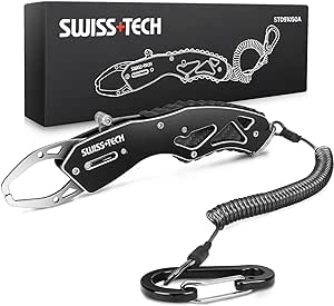 釣り道具のSWISS+TECHからアマゾンにて販売しているフィッシュグリップ フィッシュキャッチャー、魚掴み器でアルミ製の釣り道具 魚つかみ 耐荷重18kgで軽量 コンパクトな海釣りや池釣りバス釣り、沖釣り、船釣り、ランガンサビキ釣り 、穴釣り様々なようとで活躍するフィッシュグリップの商品画像
