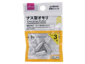 ダイソーから販売している釣り道具、ナス型錘3号3個入り110円の商品画像