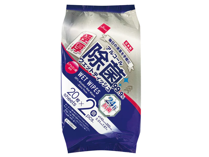 ダイソーから発売しているアルコールウウェットティッシュの商品画像