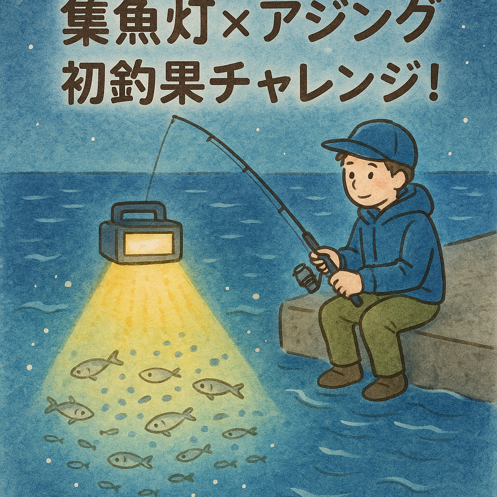 集魚灯を使用したアジングのイラスト画像。らいとによりアジの群れが寄ってきている