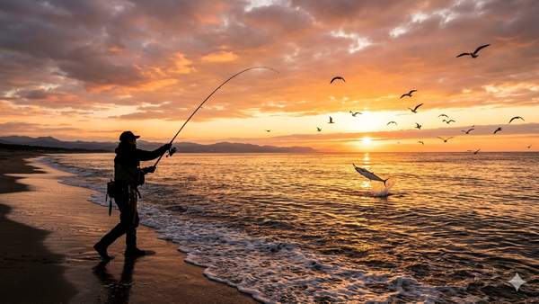 新潟県のサーフでサワラ釣りをするグラフィック画像