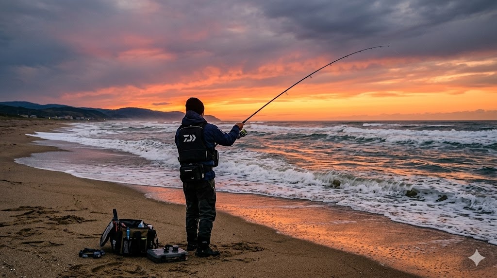 【新潟サーフ】4月春ヒラメ陸っぱり攻略！夕まずめに大型を狙うタックル＆ルアー完全ガイド🎣