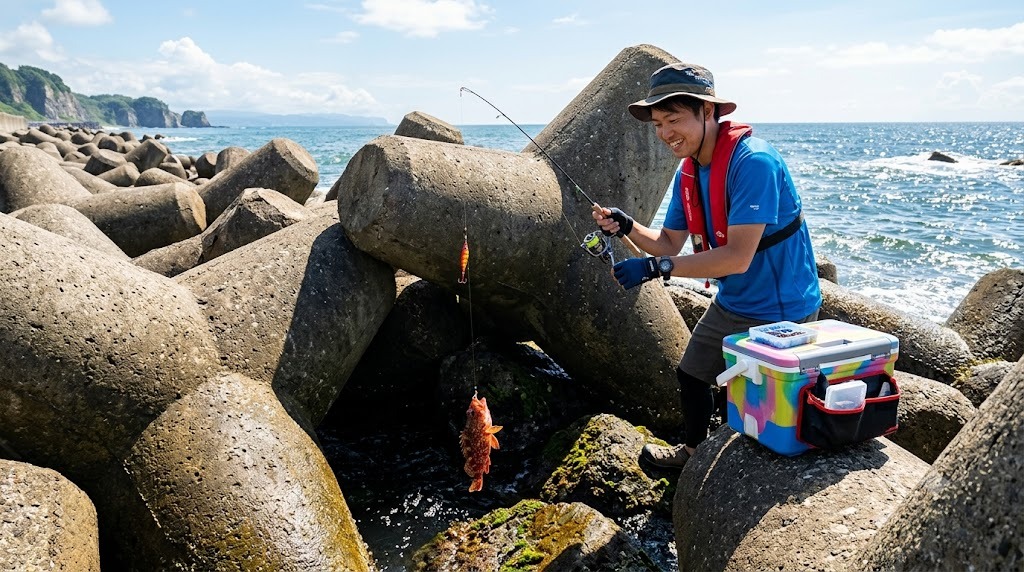 【新潟陸っぱり保存版】夏のテトラ穴釣り完全攻略！ブラクリ仕掛けでカサゴ・根魚を数釣りするコツ【2026年版】