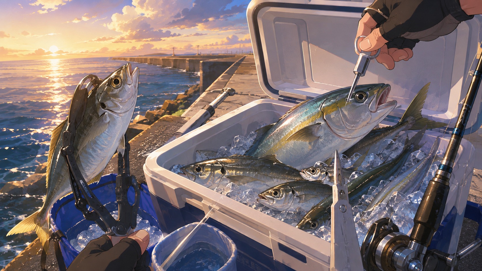 真夏の新潟で釣った魚の締め方と潮氷での持ち帰り方